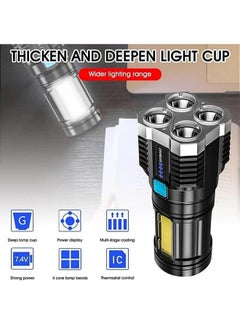 Generic Portable LED Flashlight Torch Long Distance Beam Range with 4 Lighting Modes and COB Light for Outdoor Indoor Hiking Walking Camping  - Image 3