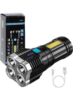 Generic Portable LED Flashlight Torch Long Distance Beam Range with 4 Lighting Modes and COB Light for Outdoor Indoor Hiking Walking Camping  - Image 1