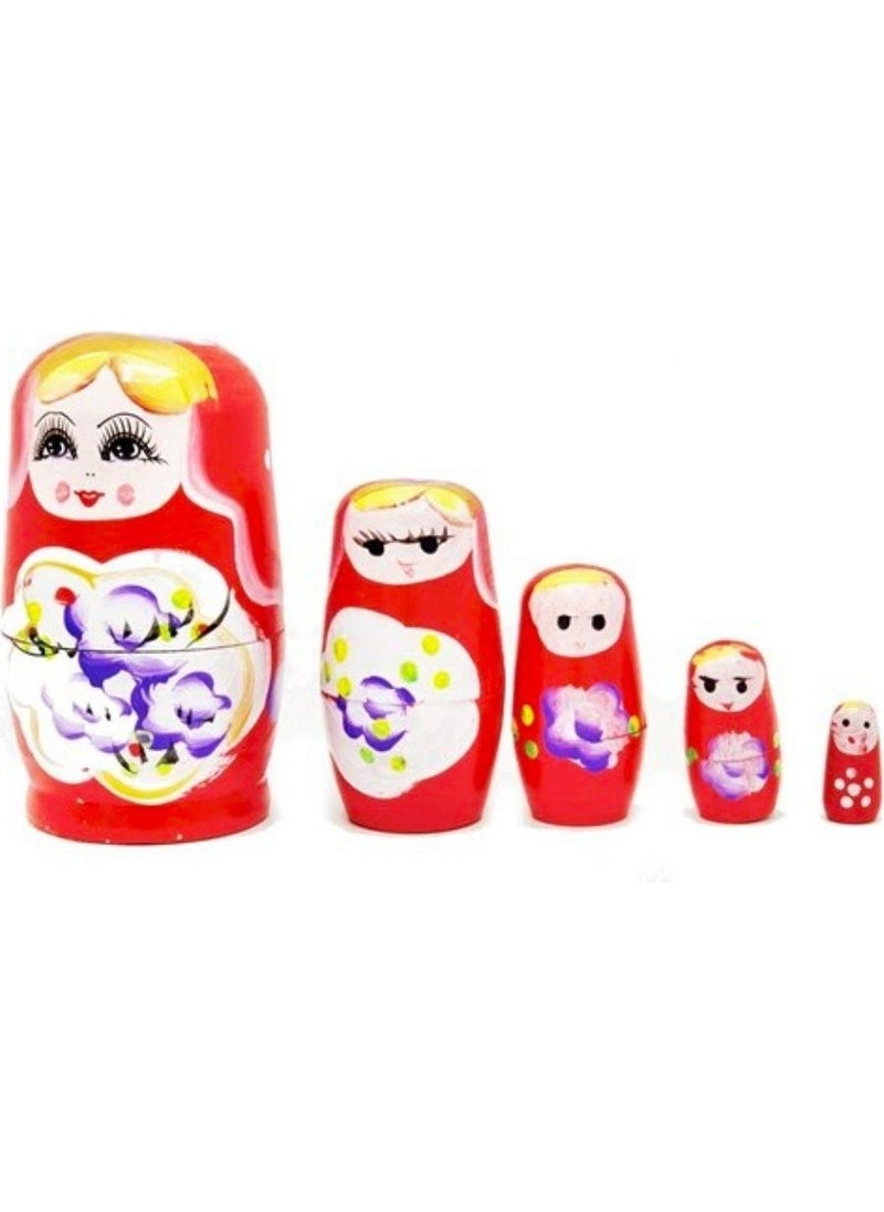 Dünyadan Hediyeler - Gifts from the World Wooden Matryoshka Doll Set of Five Red - Image 1