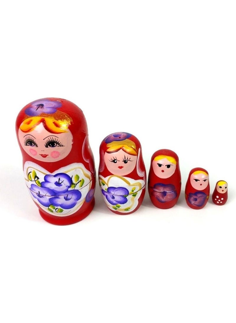 Dünyadan Hediyeler - Gifts from the World Wooden Matryoshka Doll Set of Five Red - Image 1