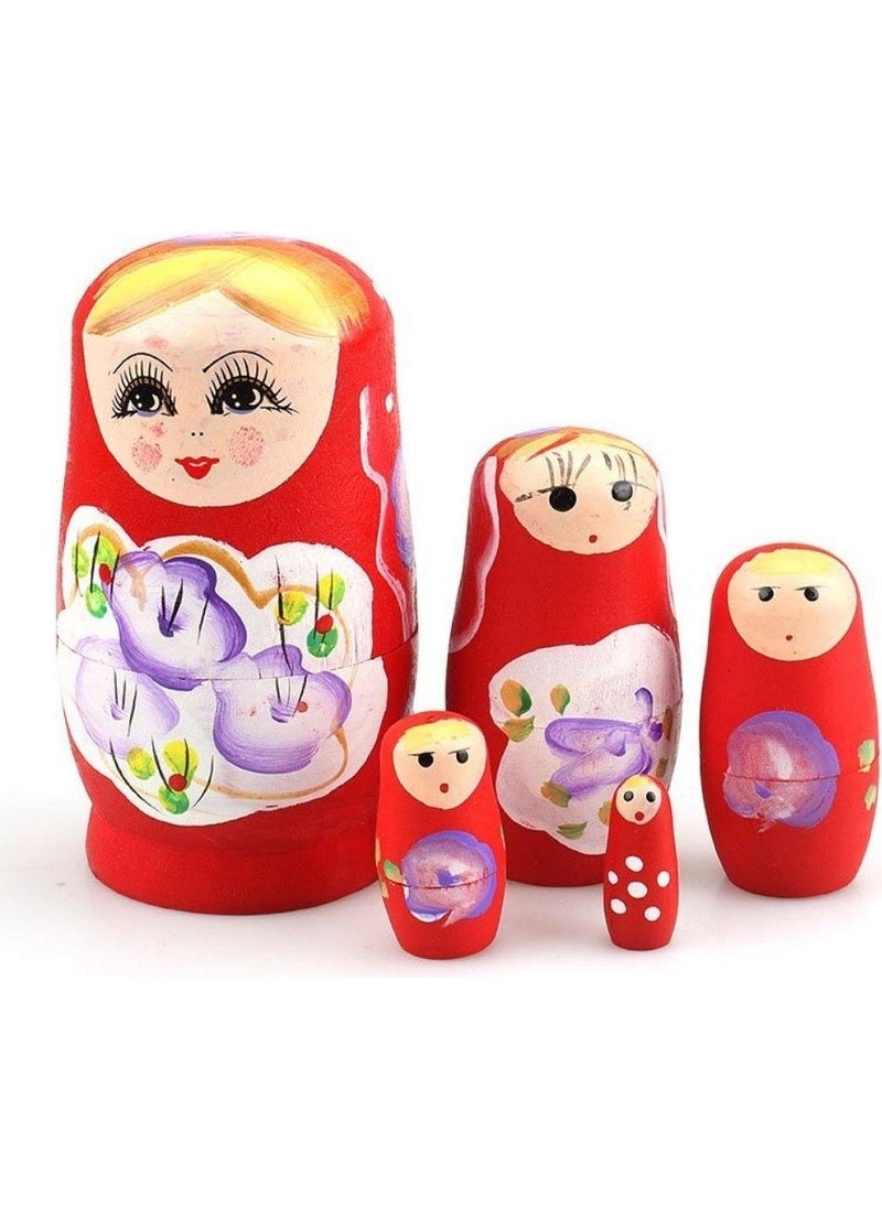 Dünyadan Hediyeler - Gifts from the World Wooden Matryoshka Doll Set of Five Red - Image 1