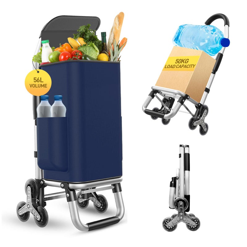 ISWEES Heavy Duty 3 in 1 Shopping Cart, Foldable Hand Truck with 6 Wheels, 110 lbs Grocery Cart, Portable Utility Dolly, Waterproof Bag for Moving, Camping - Image 1