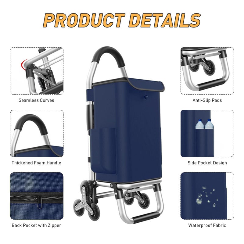 ISWEES Heavy Duty 3 in 1 Shopping Cart, Foldable Hand Truck with 6 Wheels, 110 lbs Grocery Cart, Portable Utility Dolly, Waterproof Bag for Moving, Camping - Image 3