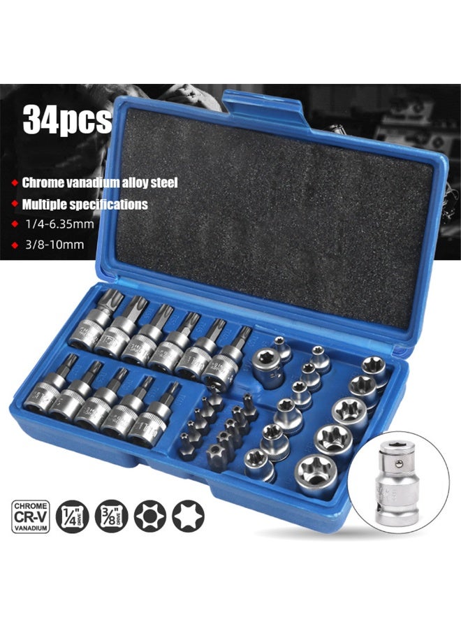 RVETEE 34 Pieces Torx Star Sockets Bit Set E-Security Bits - Image 1