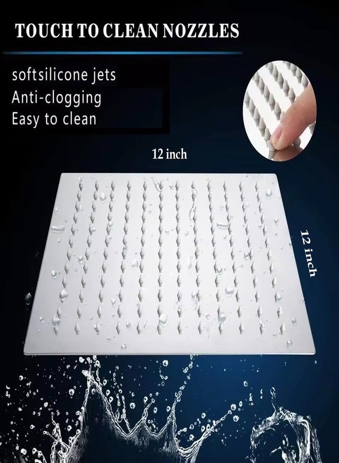Imaashi Stainless Steel Ultra Sleek/Silm Rain Showerhead Chrome Finish Square Overhead Shower with Easy-Clean Silicone Nozzles Long-Lasting Performance & Rust Resistance witout Shower Arm (12x12) - Image 2