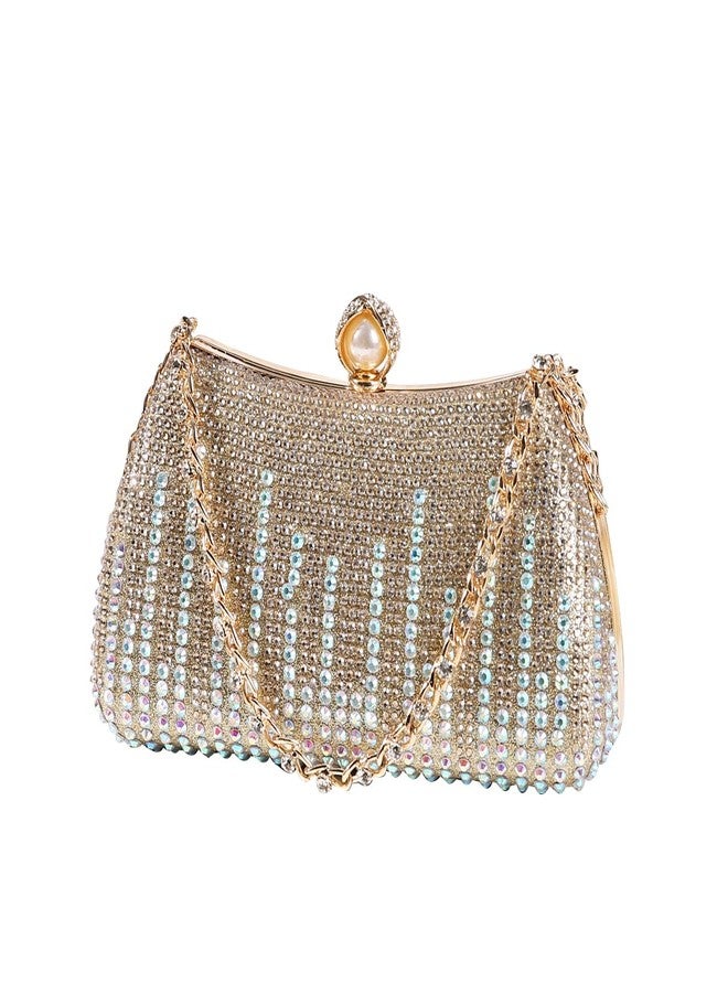 Dreubea Womens Fashion Rhinestone Evening Handbag with Chain Shiny Tote Clutch Bag Golden - Image 1