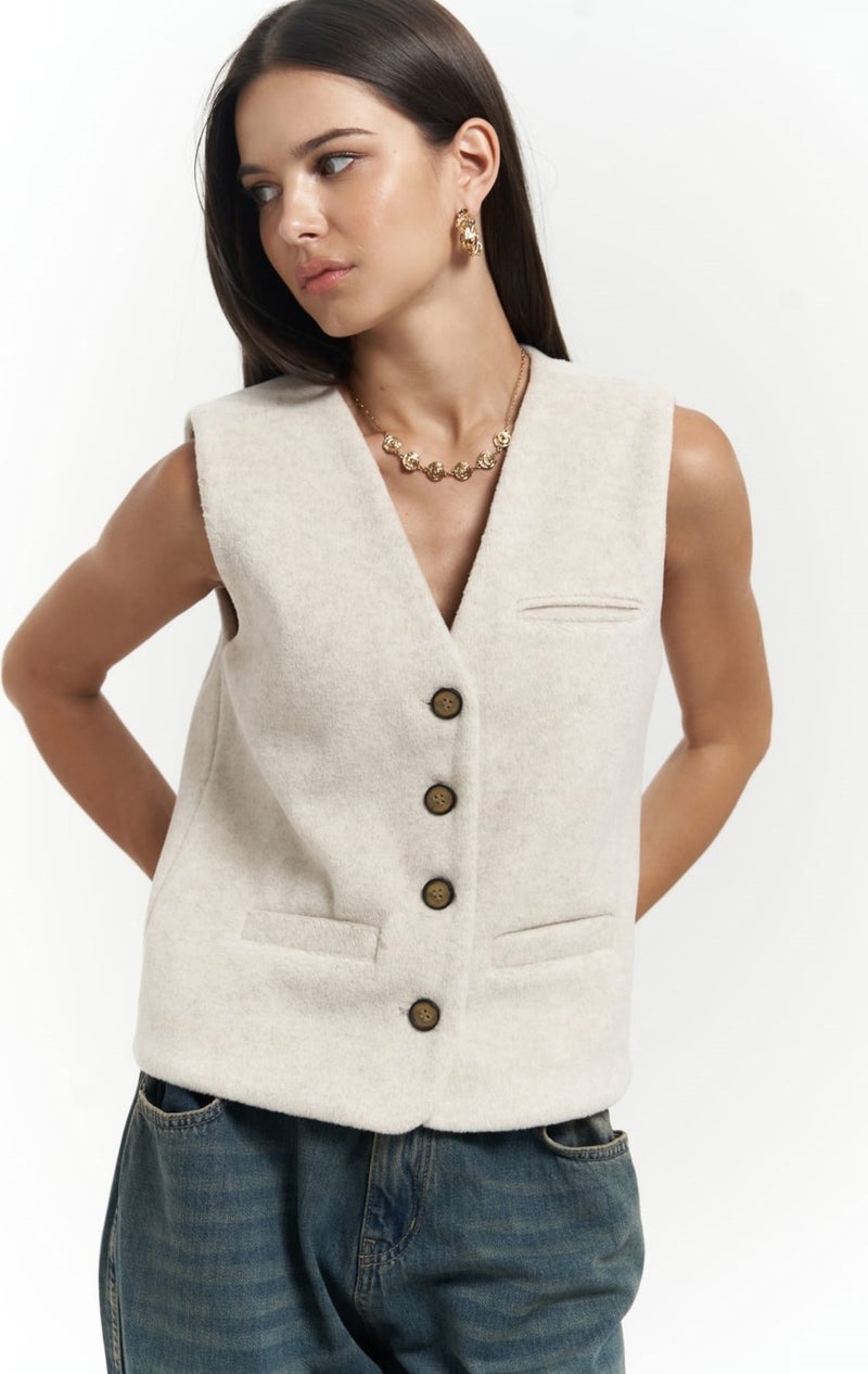 Mai Collection Pace Beige Short Vest  - Image 1