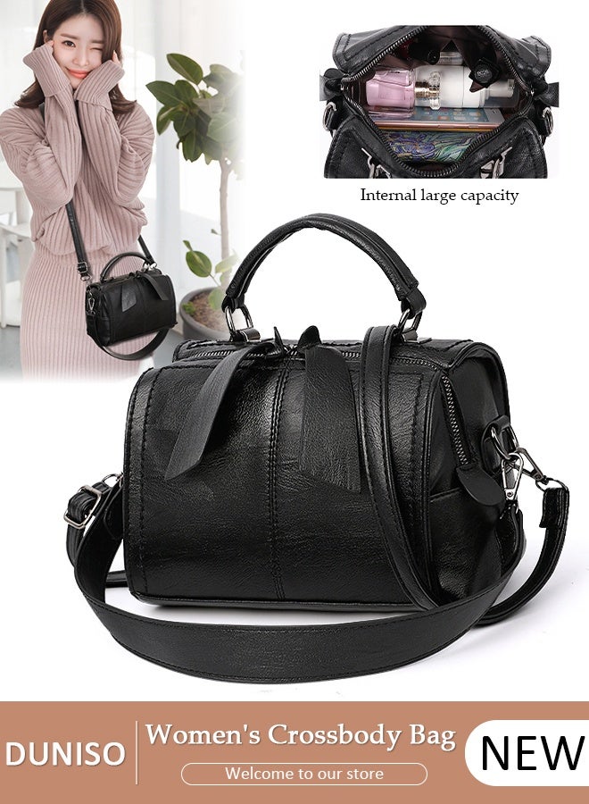 DUNISO Women's Vintage Handbags Faux Leather Shoulder Bag Ladies Fashion Designer Satchel Crossbody Bag with Detachable Strap for Ladies - Image 1