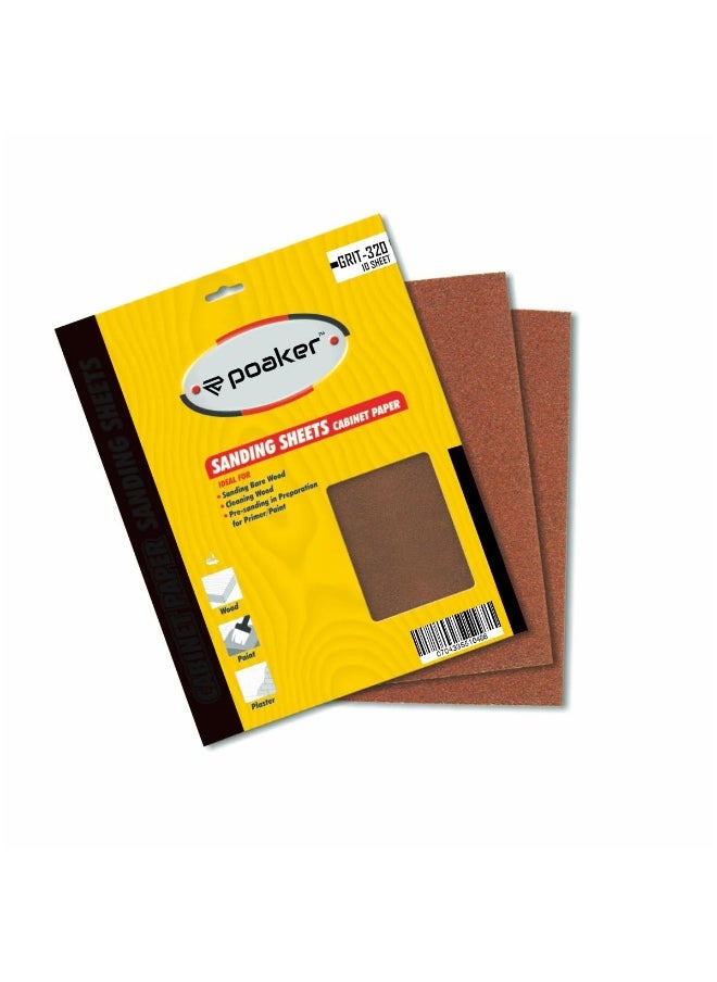 Poaker POAKER 10Pcs Waterproof Sheet Abrasive Paper For Automotive Body Working on Paint, Varnish, Furniture’s And Other Soft Metals Solid Surface Materials Sanding (GRIT-320)  - Image 1