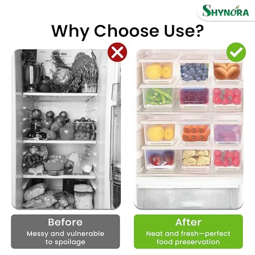 Shynora 6-Pcs Fridge Storage Space Organizer Boxes with Removable Drain Plate Fridge Storage Containers Keeps Fresh Vegetables, Fruits, Meat & Fish For Longer Time 1500ML (Pack of 6, Large) - Image 2