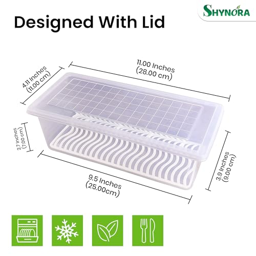 Shynora 6-Pcs Fridge Storage Space Organizer Boxes with Removable Drain Plate Fridge Storage Containers Keeps Fresh Vegetables, Fruits, Meat & Fish For Longer Time 1500ML (Pack of 6, Large) - Image 4