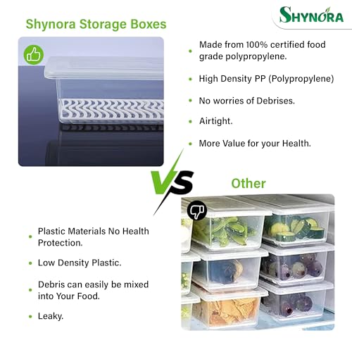 Shynora 6-Pcs Fridge Storage Space Organizer Boxes with Removable Drain Plate Fridge Storage Containers Keeps Fresh Vegetables, Fruits, Meat & Fish For Longer Time 1500ML (Pack of 6, Large) - Image 5