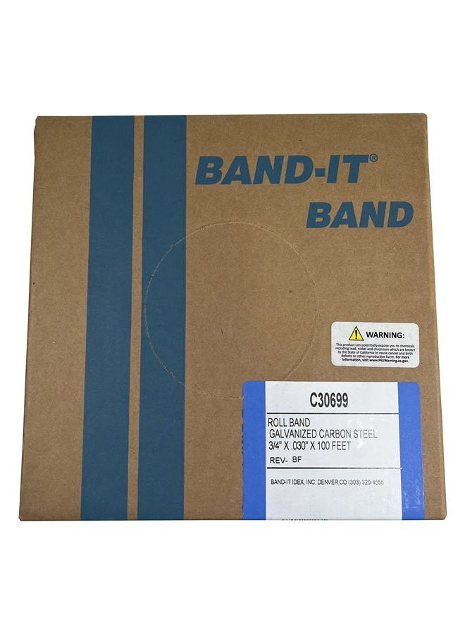 C30699 Galvanized Carbon Steel Band, 3/4" Width X 0.030" Thick, 100 Feet Roll