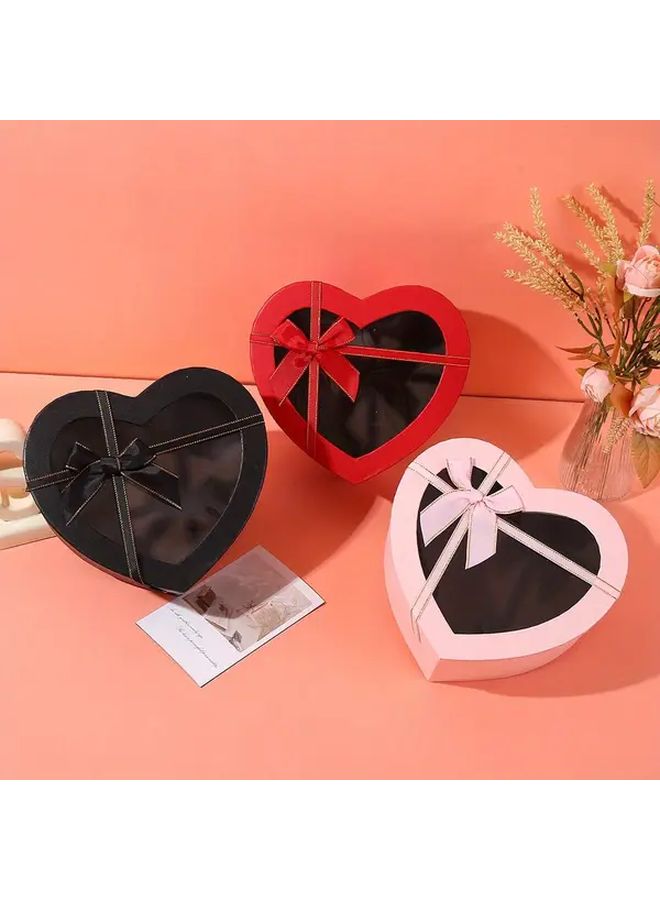 صندوق هدايا أسود على شكل قلب مع نافذة شفافة ورباط للمجوهرات والشوكولاتة - Image 2