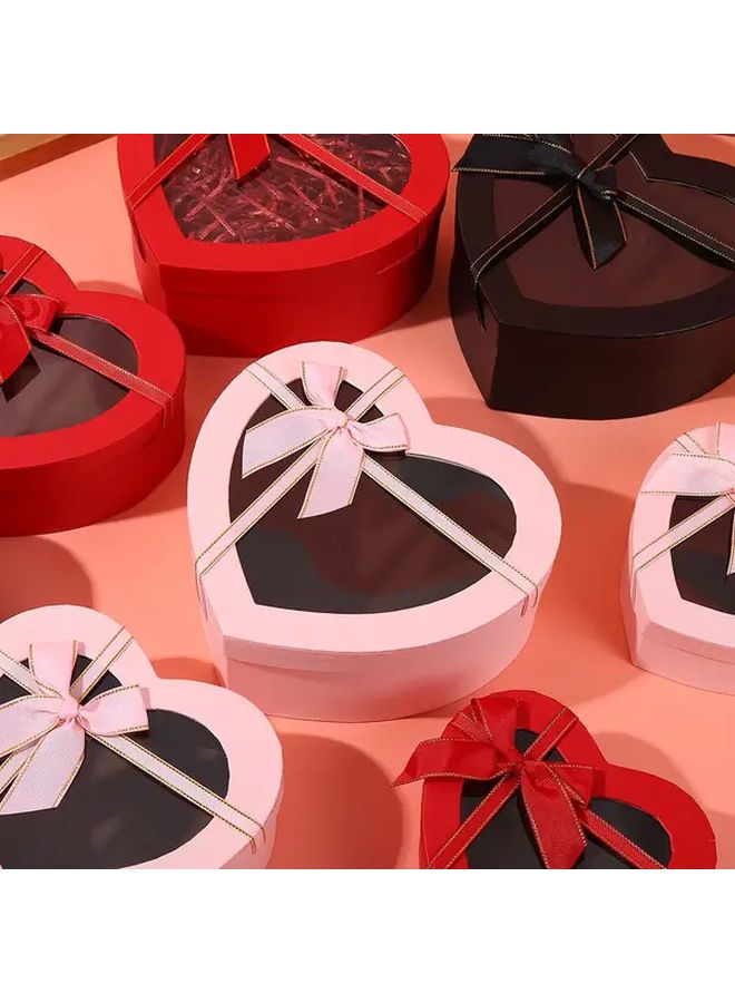 صندوق هدايا أسود على شكل قلب مع نافذة شفافة ورباط للمجوهرات والشوكولاتة - Image 3