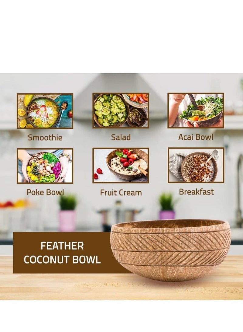 1 Natural Arrows Design Coconut Bowl and Spoon for smoothie Soup Salad bowls Grain Bowls Rice Noodles Fruit bowls Desserts Snacks and any Food Servings Eco friendly Vegan Unique Gift Acai Bowls - Image 3