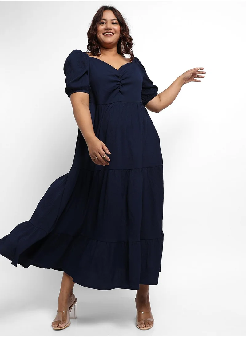 Instafab Plus Women's Midnight Blue Three-Tier Dress