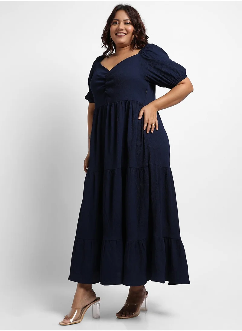 Instafab Plus Women's Midnight Blue Three-Tier Dress