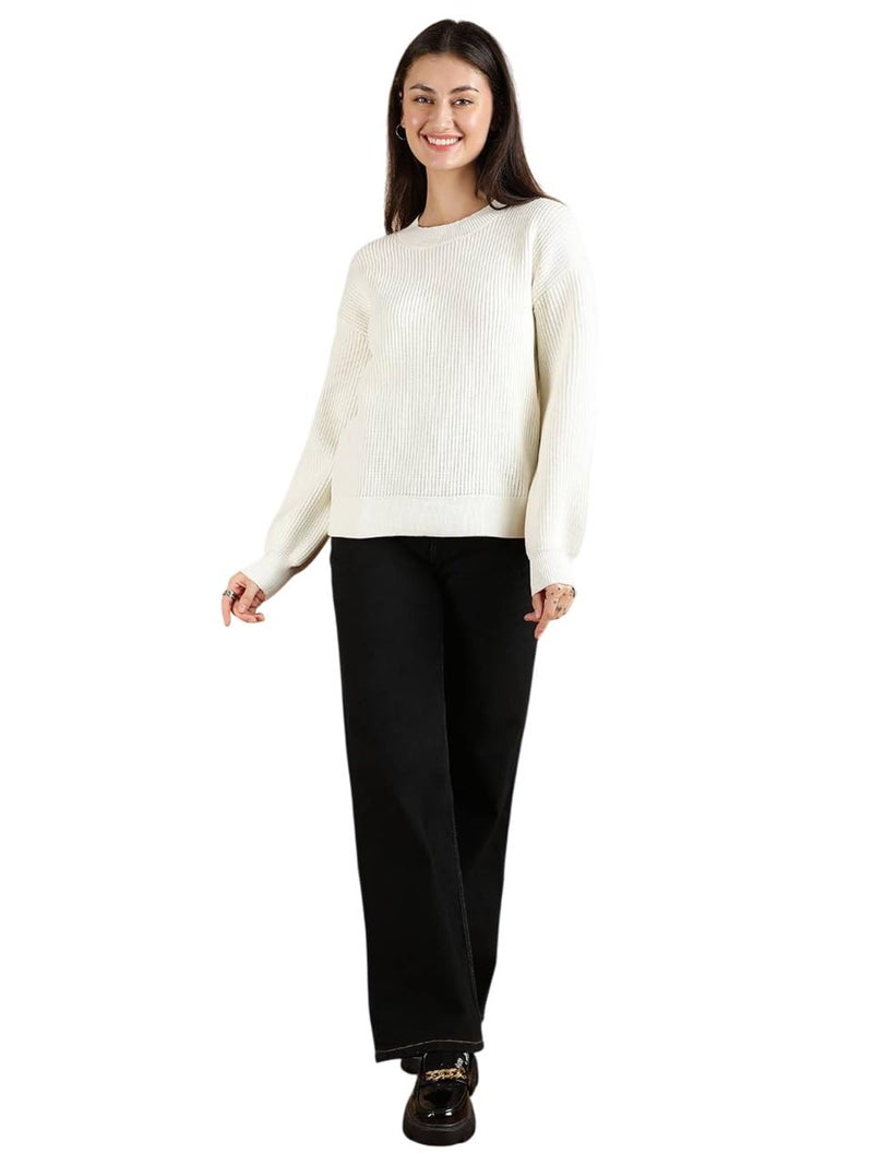 KOTTY Women's Solid Abstract White Quick Dry Sweater (White,XL)-KTTWOMENSSWEATER31XL - Image 1