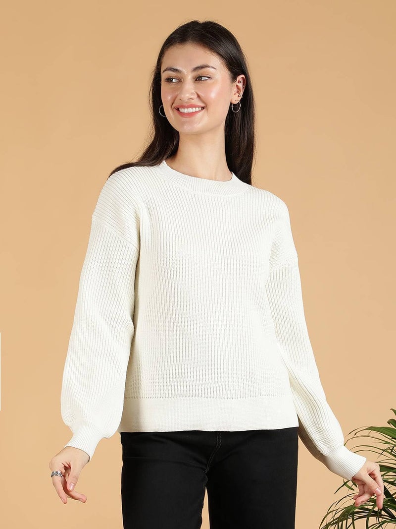 KOTTY Women's Solid Abstract White Quick Dry Sweater (White,XL)-KTTWOMENSSWEATER31XL - Image 4