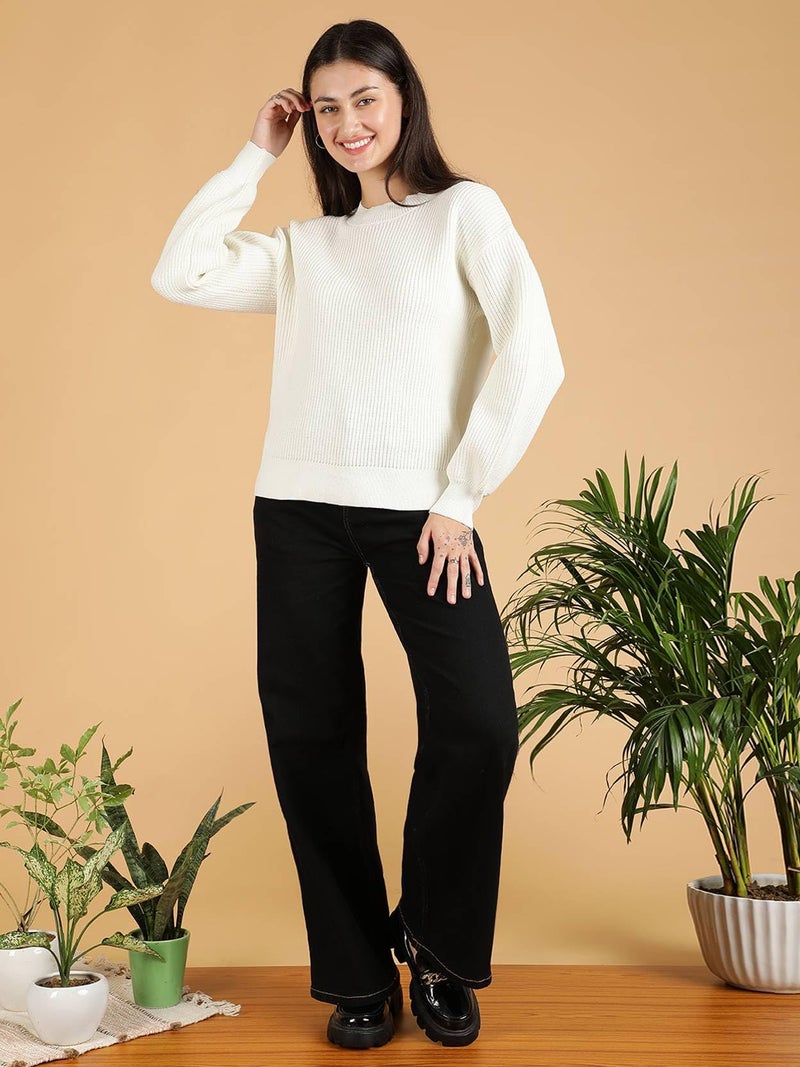 KOTTY Women's Solid Abstract White Quick Dry Sweater (White,XL)-KTTWOMENSSWEATER31XL - Image 3