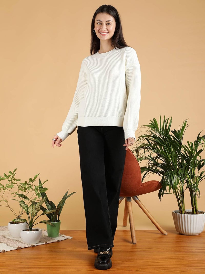 KOTTY Women's Solid Abstract White Quick Dry Sweater (White,XL)-KTTWOMENSSWEATER31XL - Image 2