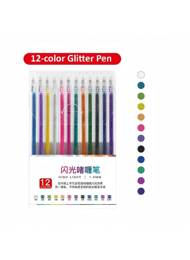 مجموعة أقلام جل لامعة مكونة من 12 قطعة، أقلام تلوين فنية بألوان معدنية للرسم والتخطيط، أقلام طلاء لامعة متعددة الاستخدامات لسجل القصاصات ومشاريع الأعمال اليدوية. - Image 1