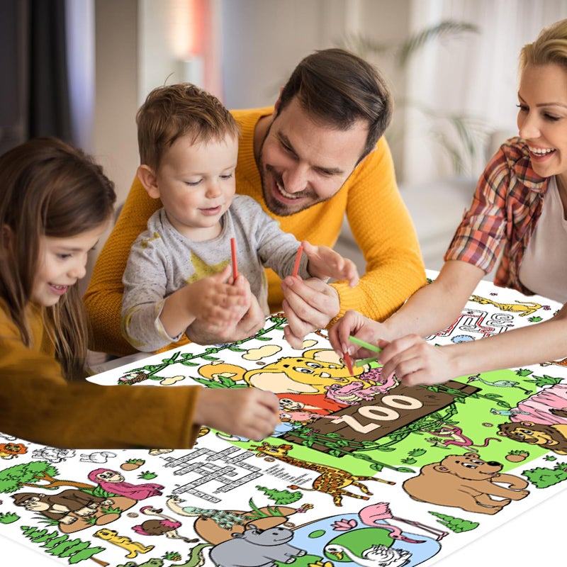 Drunze Giant Coloring Poster,35x72Inch Zoo Animal Activity Drawing Paper Coloring Table Cover,DIY Zoo Poster Table Cloth Art Crafts Coloring Mat for Kids,Home Classroom Party Decorations Suppiles - Image 4