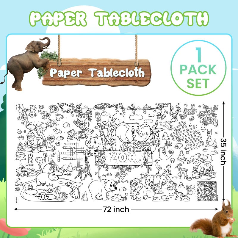 Drunze Giant Coloring Poster,35x72Inch Zoo Animal Activity Drawing Paper Coloring Table Cover,DIY Zoo Poster Table Cloth Art Crafts Coloring Mat for Kids,Home Classroom Party Decorations Suppiles - Image 2