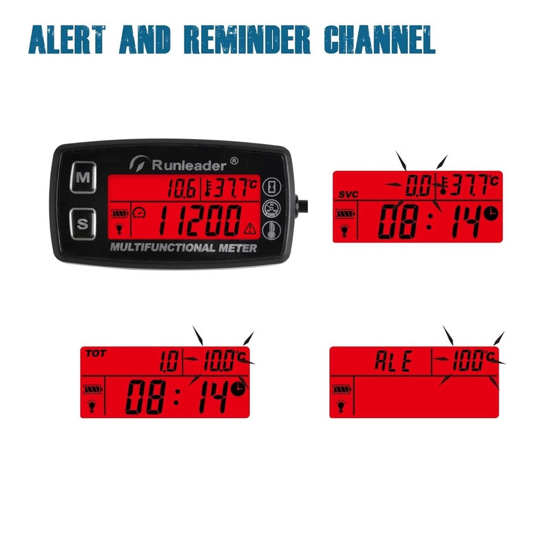 Runleader Digital Tach Hour Meter with Engine Temperature Gauge and RPM Alert - Image 5