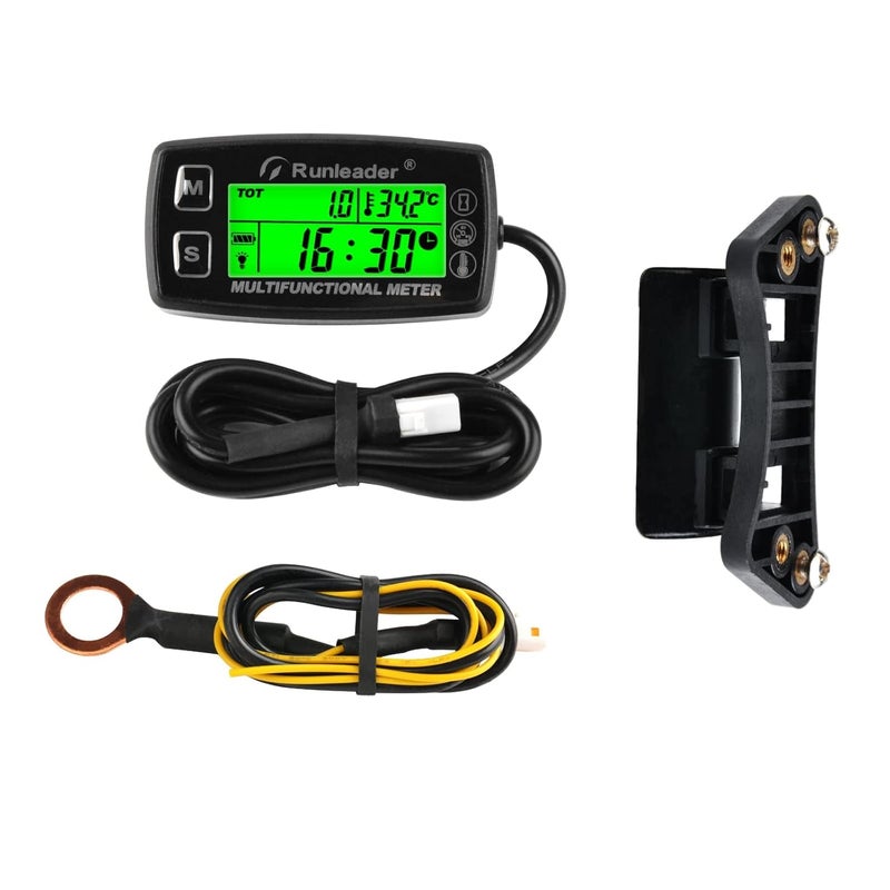 Runleader Digital Tach Hour Meter with Engine Temperature Gauge and RPM Alert - Image 1
