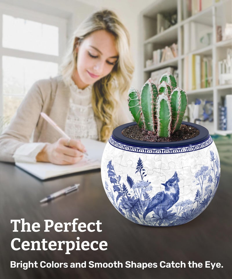 PieceRelax 3D Puzzle Planter 80 Pieces - Flower Pot - Oriental Birds and Flowers, Home Decor Flower Pots for Indoor Cactus, Succulents Pots [K1115] - Image 3