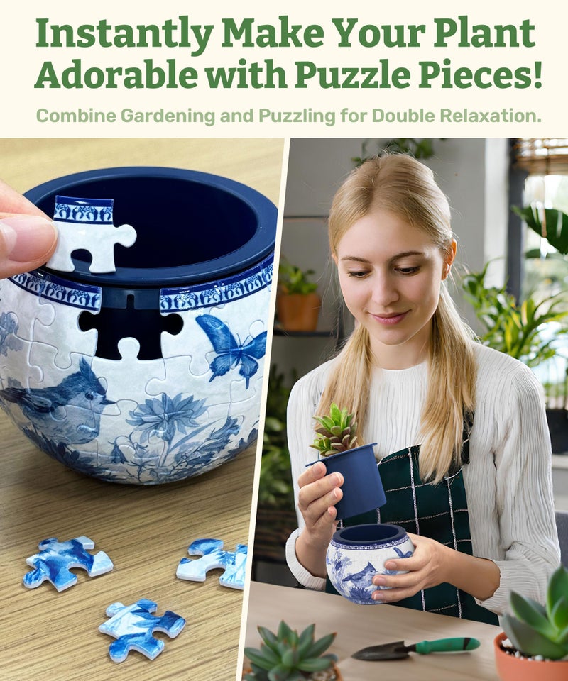 PieceRelax 3D Puzzle Planter 80 Pieces - Flower Pot - Oriental Birds and Flowers, Home Decor Flower Pots for Indoor Cactus, Succulents Pots [K1115] - Image 2