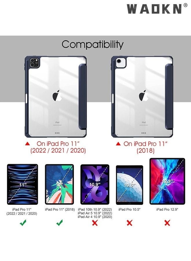 راكسوم جراب هجين رفيع لجهاز iPad Pro مقاس 11 بوصة (الجيل الرابع / الثالث) 2022/2021 - [حامل قلم مدمج] غطاء مقاوم للصدمات مع غلاف خلفي شفاف، يناسب أيضًا جهاز iPad Pro مقاس 11 بوصة من الجيل الثاني، مع خاصية الاستيقاظ التلقائي باللون الأزرق - Image 3