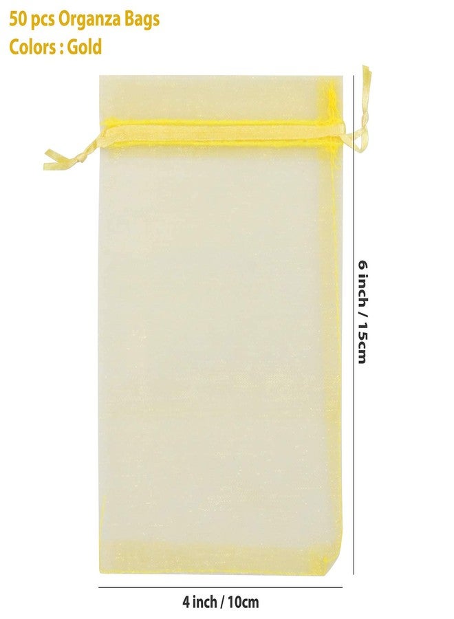 ANZNKU 50 Pack Organza Bags 4 x 6 inch Small Bags, Premium Gold Favor Bags with Drawstring, Sheer Mesh Bags, Gift Bags Small Size, Packaging for Small Business, Jewelry Bags Packaging Bags for Wedding Party - Image 3