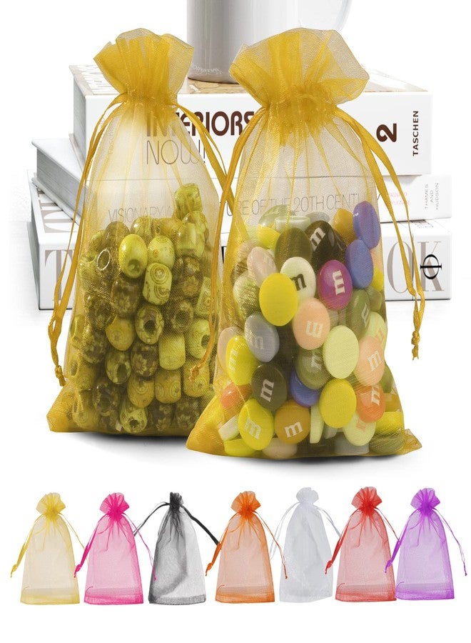 ANZNKU 50 Pack Organza Bags 4 x 6 inch Small Bags, Premium Gold Favor Bags with Drawstring, Sheer Mesh Bags, Gift Bags Small Size, Packaging for Small Business, Jewelry Bags Packaging Bags for Wedding Party - Image 1