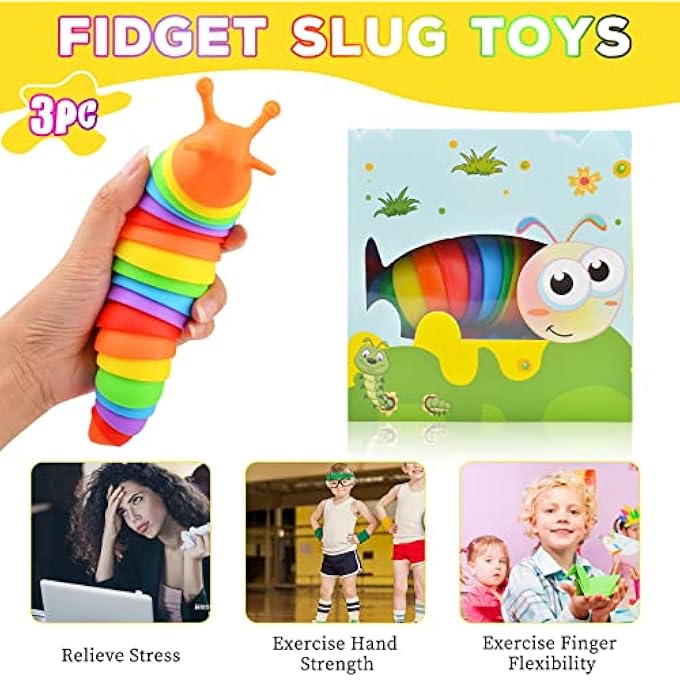 Cevioce Fidget Slug Toy, 3Pcs Multicolor Sensory Fidget Toys for Kids & Adults, 3 - 8 Years, Stress Relief & Hand Exercise, Great Gift for ADHD & Autism - Image 4