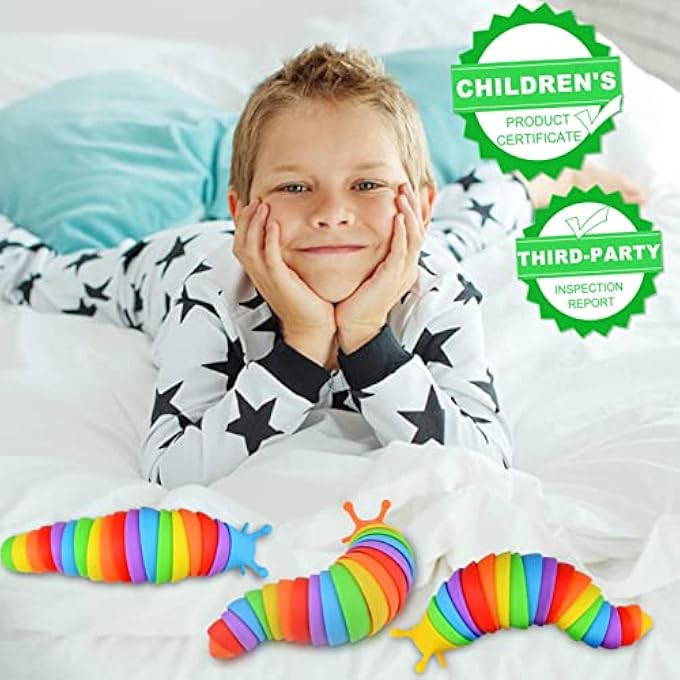 Cevioce Fidget Slug Toy, 3Pcs Multicolor Sensory Fidget Toys for Kids & Adults, 3 - 8 Years, Stress Relief & Hand Exercise, Great Gift for ADHD & Autism - Image 2