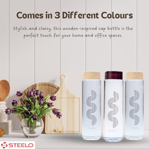 SCL Steelo Only Plastic Bottles 1 litre Set of 3 with 1 Free Ice Tray, BPA Free Food Grade PET Material Leak Proof Wide Mouth Bottles for Home, Fridge & Travel (Clear and wooden color cap) - Image 5