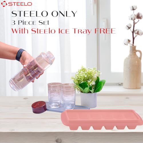 SCL Steelo Only Plastic Bottles 1 litre Set of 3 with 1 Free Ice Tray, BPA Free Food Grade PET Material Leak Proof Wide Mouth Bottles for Home, Fridge & Travel (Clear and wooden color cap) - Image 2