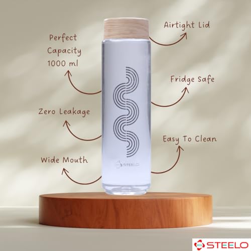 SCL Steelo Only Plastic Bottles 1 litre Set of 3 with 1 Free Ice Tray, BPA Free Food Grade PET Material Leak Proof Wide Mouth Bottles for Home, Fridge & Travel (Clear and wooden color cap) - Image 4