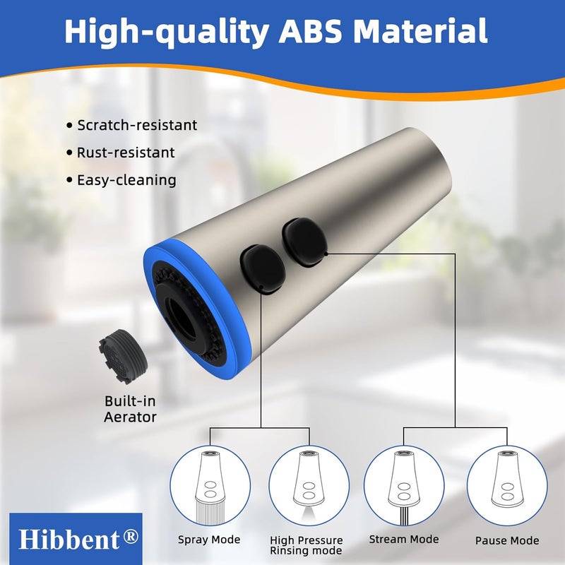 Hibbent Pull Down Kitchen Faucet Head Replacement, 4 Function LED Temperature Display Sink Spray Nozzle with 15 Adapters, Compatible with Moen, American Standard, Delta, Kohler Faucets, Brushed Nickel - Image 5