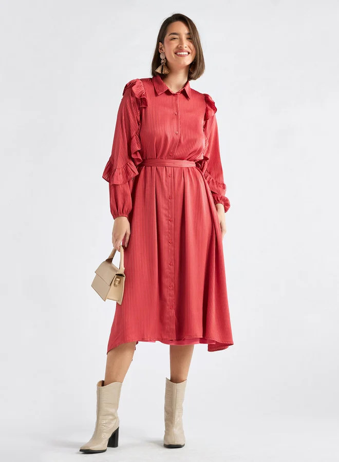 Splash FAV Ruffled Shirred Midi Dress