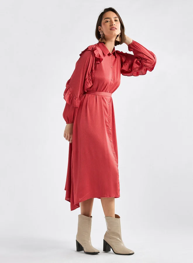 Splash FAV Ruffled Shirred Midi Dress
