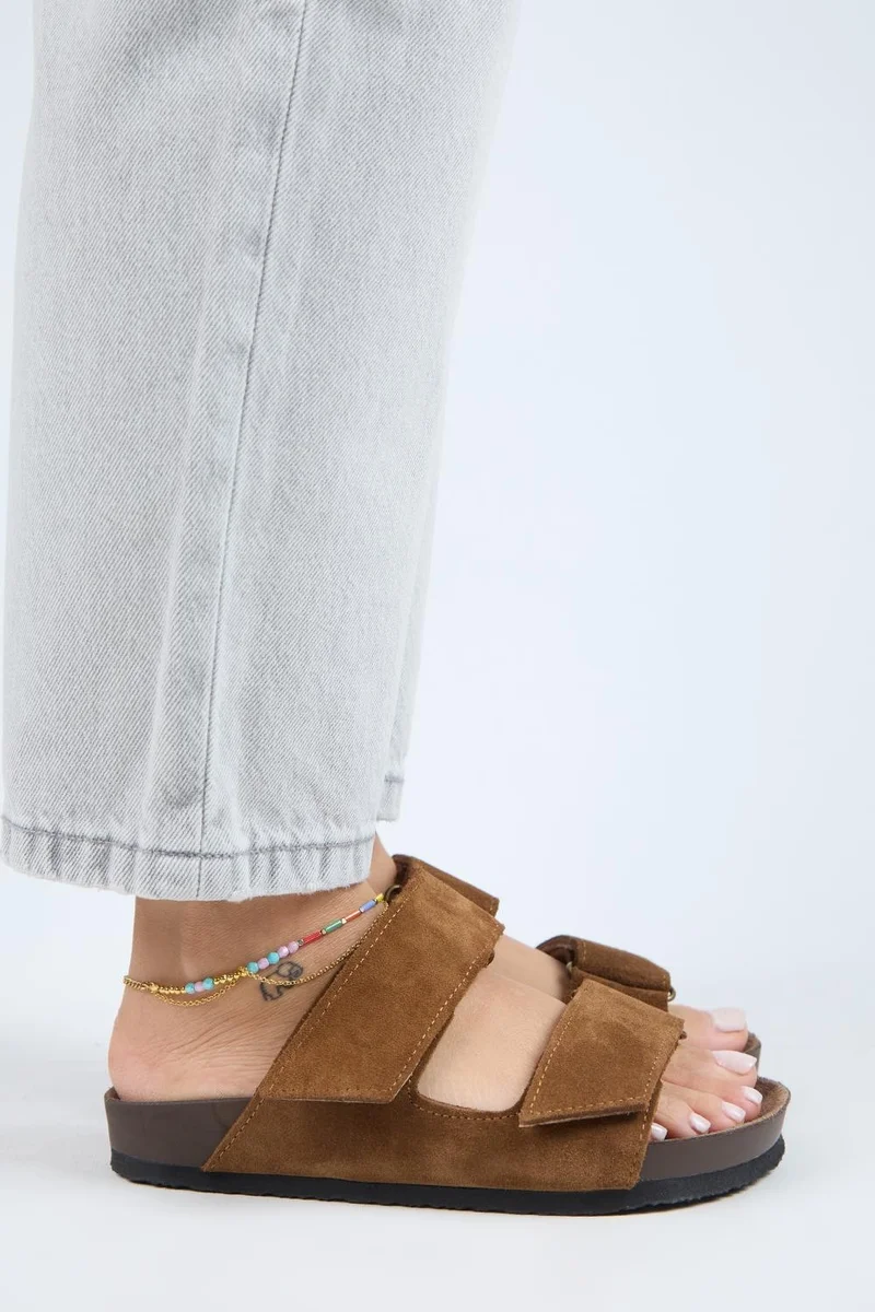 مانجيرو شبشب مانيجيرو (فينا 2) نسائي من الجلد الطبيعي، مزدوج الفيلكرو، لون بني فاتح