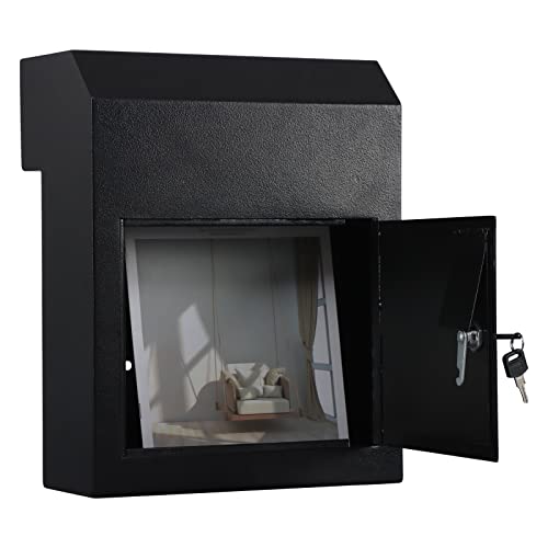 xydled Heavy Duty Mail Box with Key Lock, 15''x12''x6'', Locking Metal Mailbox Door Mounted, Through The Door Safe Locking Drop Box, Black - Image 2