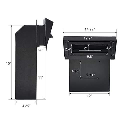 xydled Heavy Duty Mail Box with Key Lock, 15''x12''x6'', Locking Metal Mailbox Door Mounted, Through The Door Safe Locking Drop Box, Black - Image 3