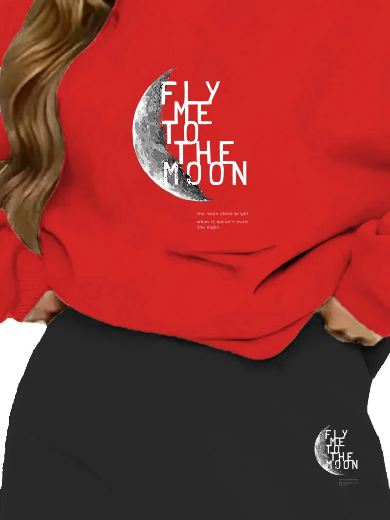 دوغ فش Tracksuit Set Oversize Flythemoon Printed Tracksuit Set,lover,couple Combination Red