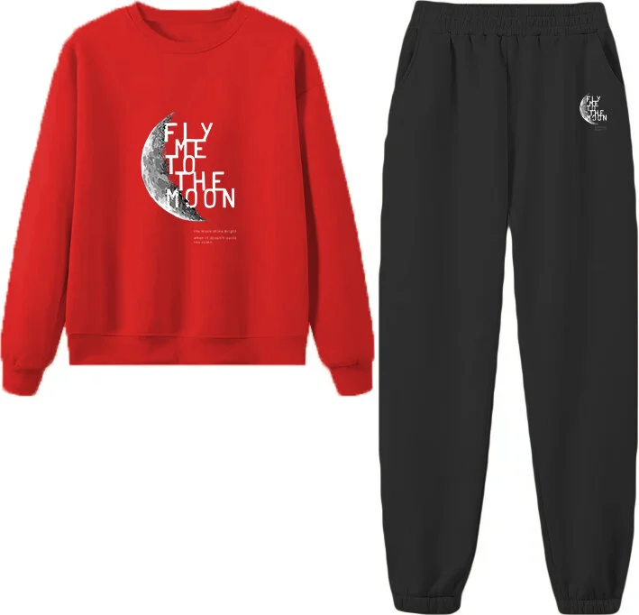 دوغ فش Tracksuit Set Oversize Flythemoon Printed Tracksuit Set,lover,couple Combination Red