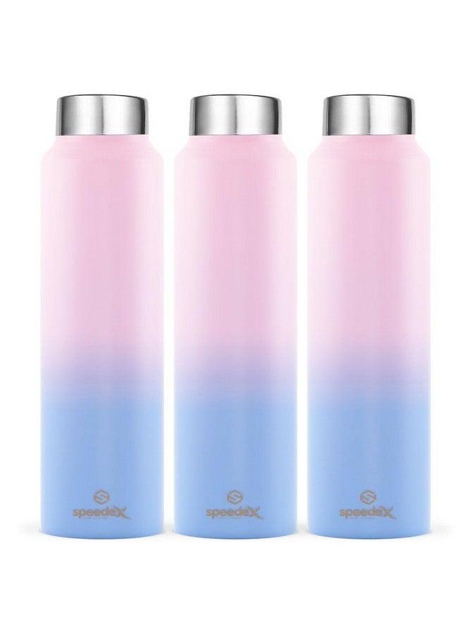 Speedex Stainless Steel Pink Blue Water Bottle 1 Litre with Screw Cap | Combo of 3 | Pack of 3 | Set of 3 | Leak Proof & BPA Free | Fridge Friendly for School, Office, Gym | For Men, Women, Kids - Image 1